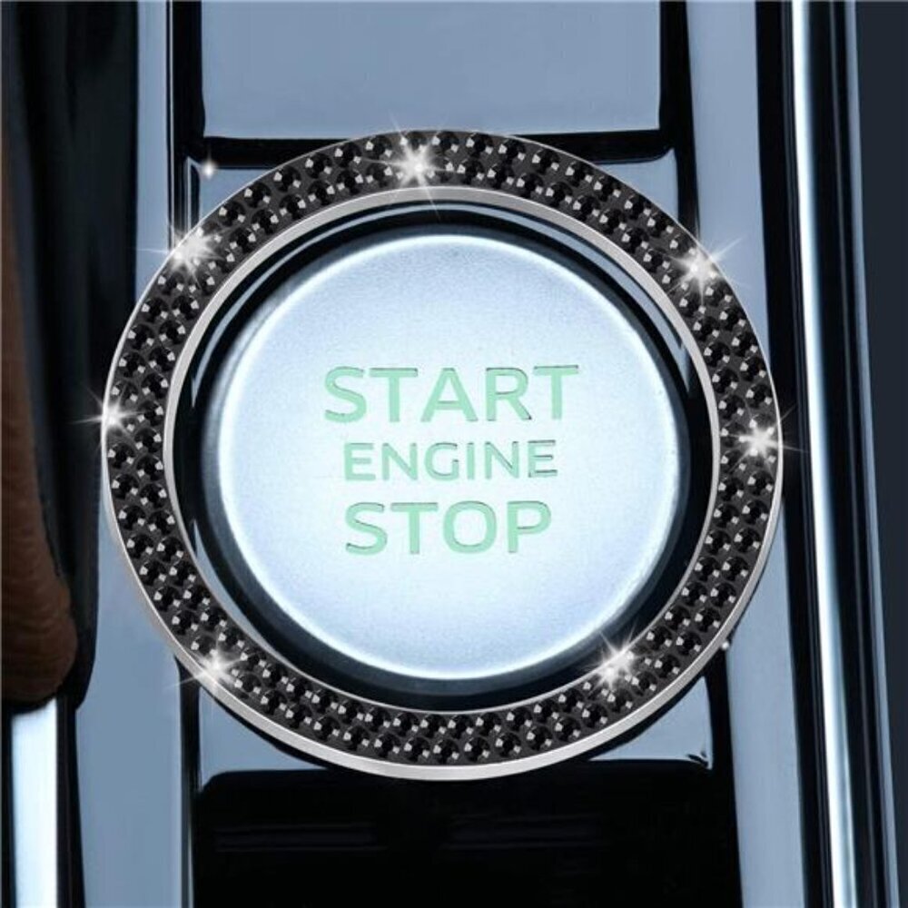Car Start Button Bling Rhinestone Diamond Engine Button Ring 2-Pack Double Black - Picture 2 of 7
